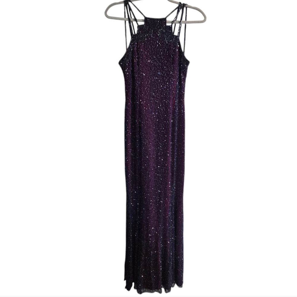 Vintage Andretta Donatello Silk Sequin Dress Size Medium Pink Purple 90s Y2K